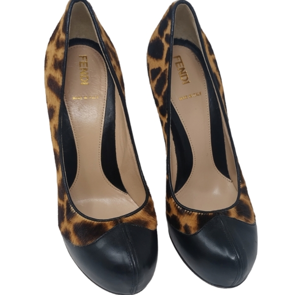 Fendi Leather Leopard Print Calf Hair Pumps 37 - Picture 4 of 10